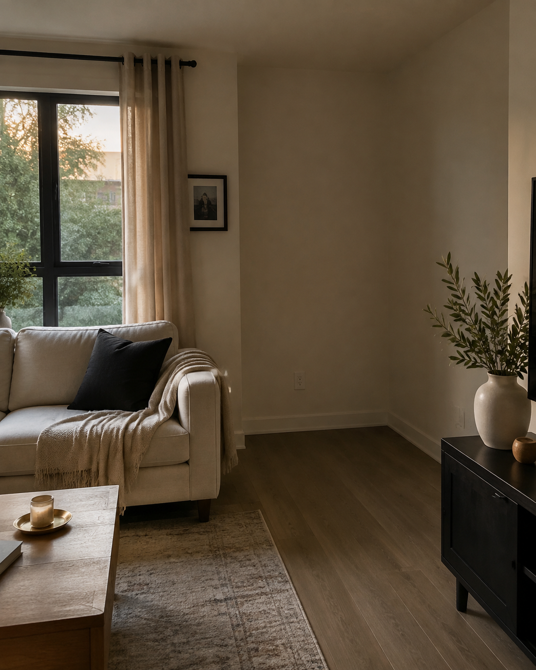 Awkward empty living room corner before an Ask Viva room exercise