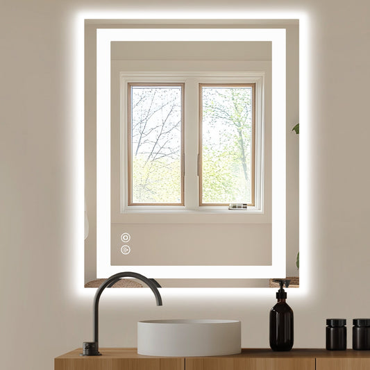 LED bathroom mirror above a vanity for a bathroom mirror sizing guide
