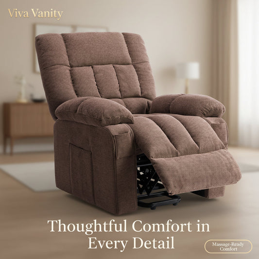 Close view of faux-linen recliner upholstery for material comparison
