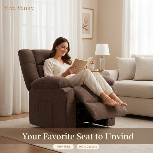 Brown recliner arranged as part of a coordinated living room layout