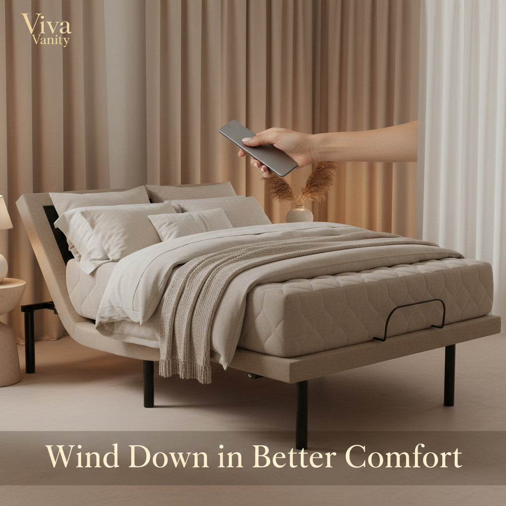 Adjustable bed base shown in an elevated position for feature and fit planning