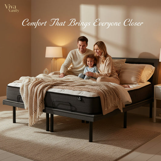 Twin XL, Full and Queen adjustable bed base size-planning illustration