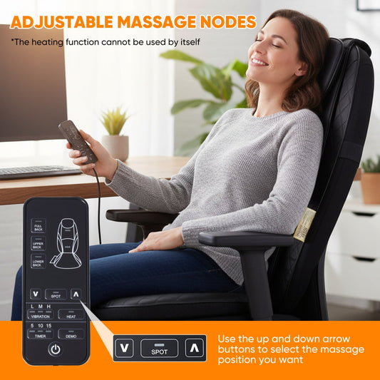 Back massager seat cushion positioned on a chair for feature comparison
