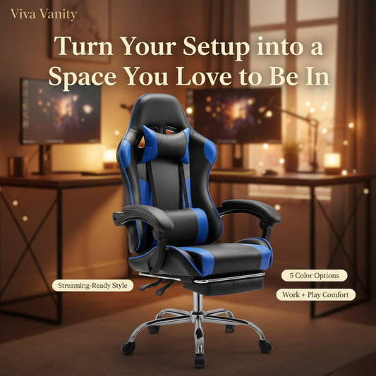 Gaming chair in a desk setup illustrating chair, lighting and cable-management layout