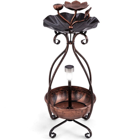 Solar bird bath with feeder and planter for a comparison with a regular bird bath