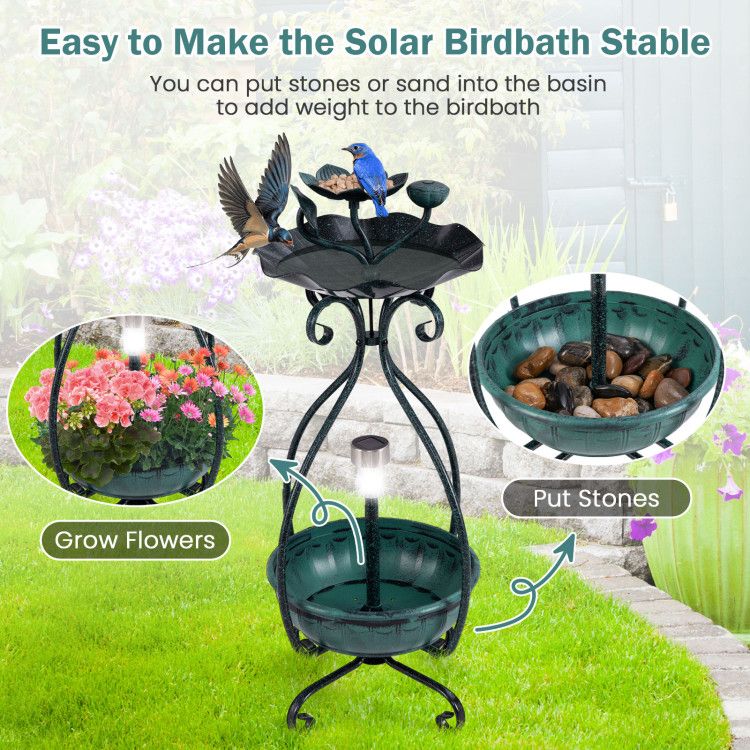 Solar bird bath with feeder and planter for a step-by-step setup guide