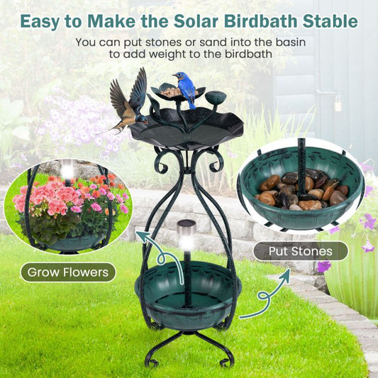 Solar bird bath with feeder and planter for a step-by-step setup guide