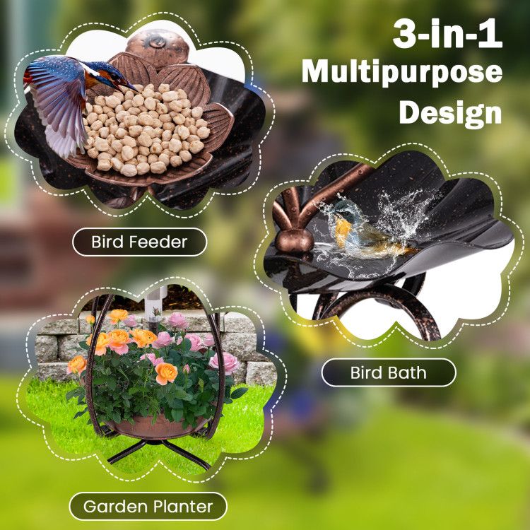 Lotus-style bird bath with feeder and planter for garden styling ideas