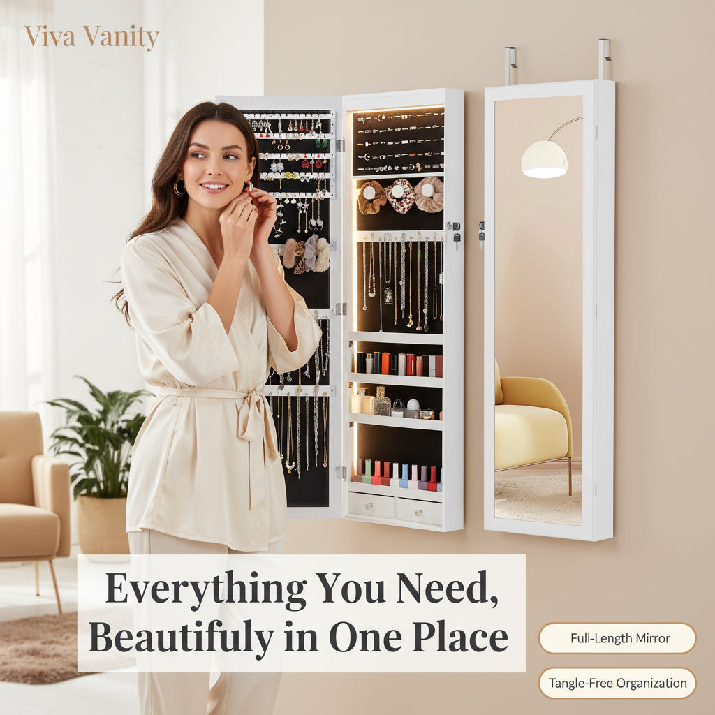Viva Elite Lockable Jewelry Cabinet - Security Lock and Key Jewelry Armoire
