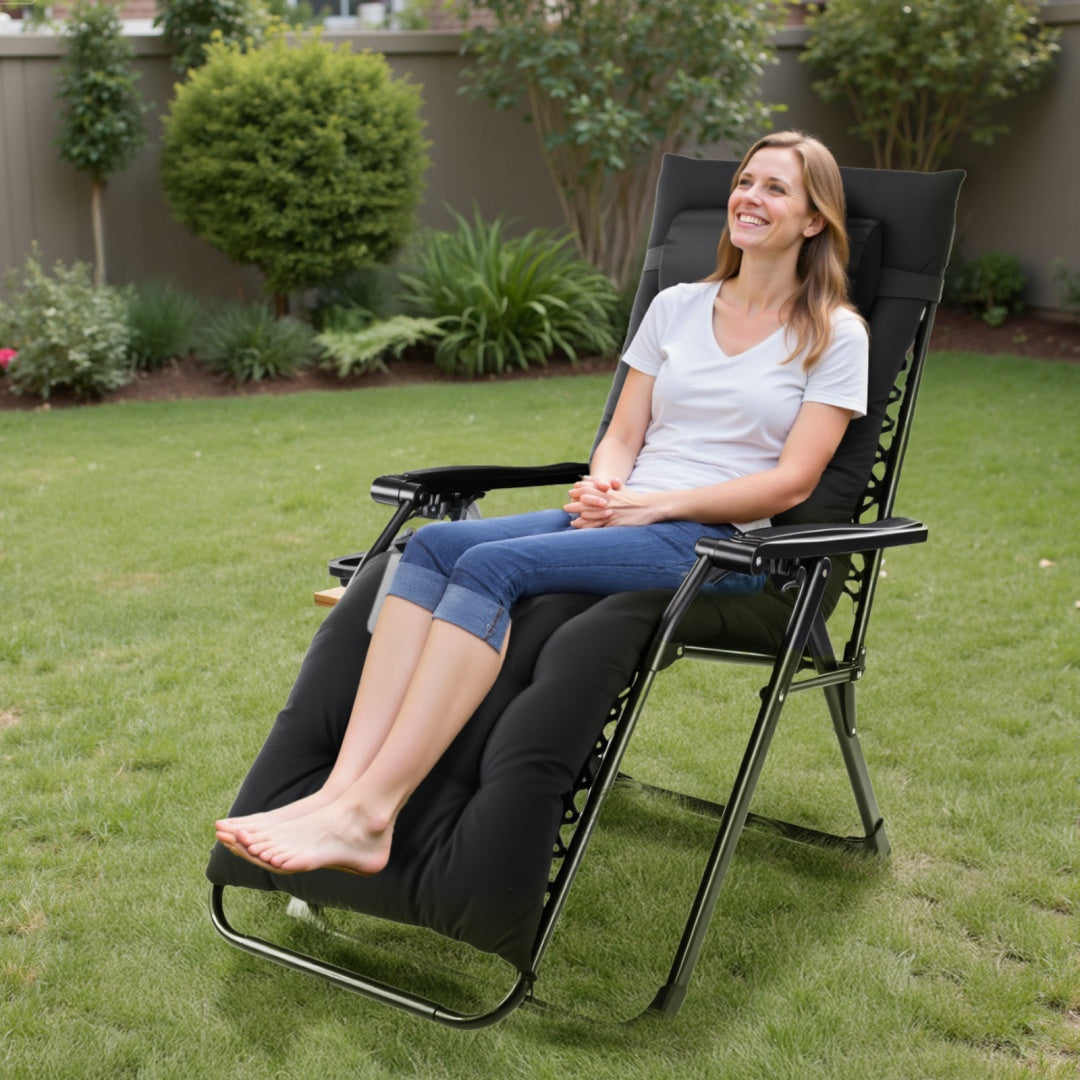 Zero gravity outdoor lounge chair shown in a patio setting for a buying guide