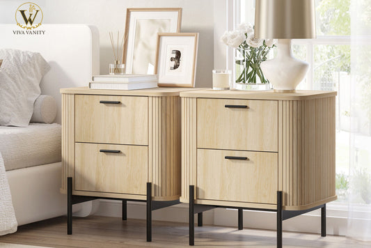 Pair of nightstands styled on both sides of a bed for proportion and placement planning
