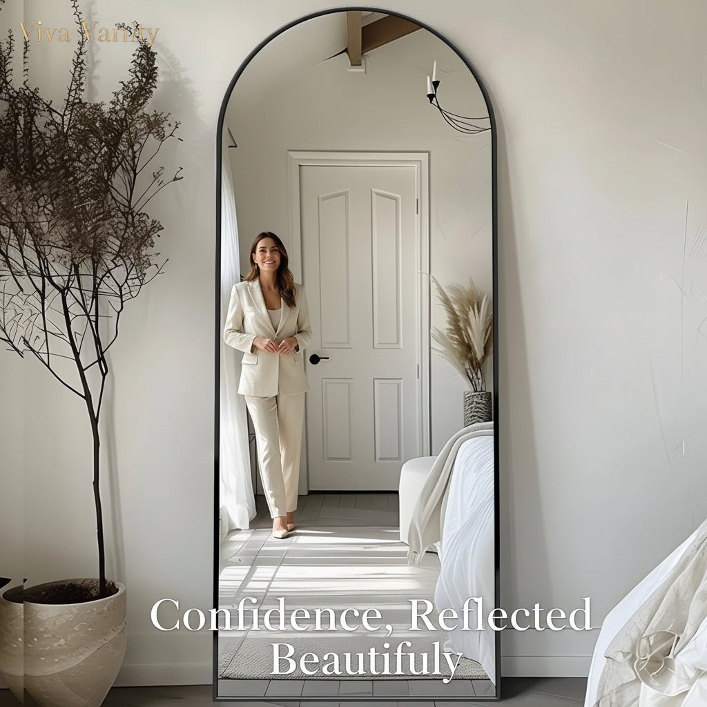 Full-length mirror positioned in a compact apartment or bedroom