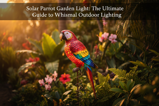 Hand-painted solar parrot garden light sculpture with warm LED for a placement and care guide
