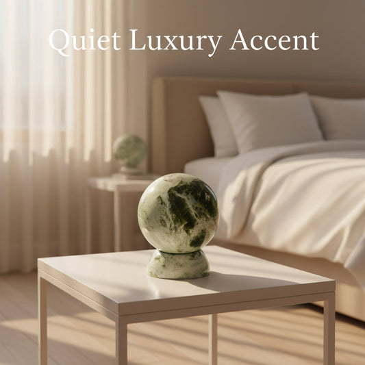 Polished green marble sphere surface detail