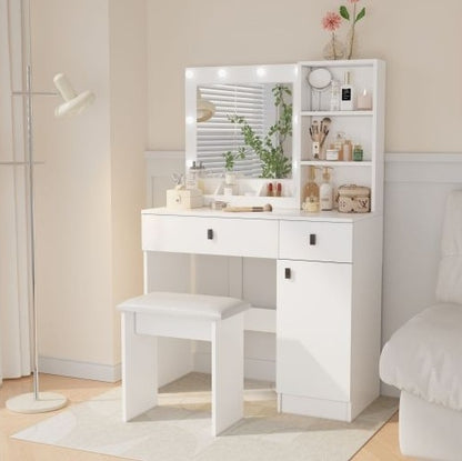 Viva Elite Three-Level Storage Vanity Desk - The Future of Organized Beauty