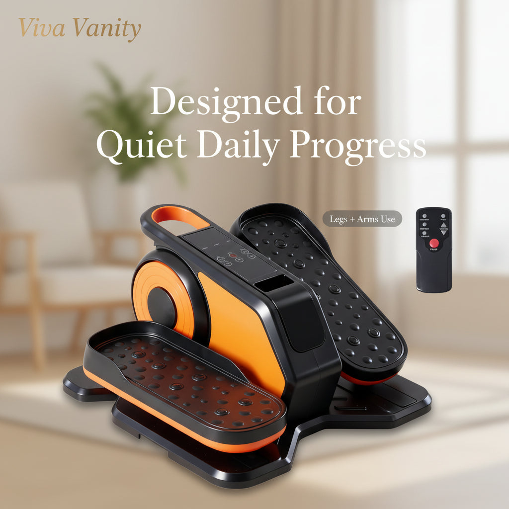 Black and orange exercise踏板 with remote control on a white background