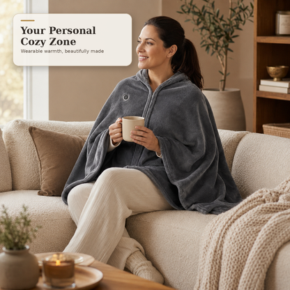 Viva Elite USB Heated Blanket – Heated Poncho Shawl Wrap with Zipper for Home & Office