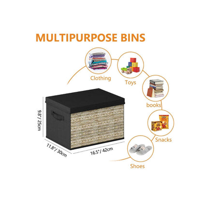 Viva Vanity Essentials – 4PCS Green Rattan Fabric Storage Bins with Lids