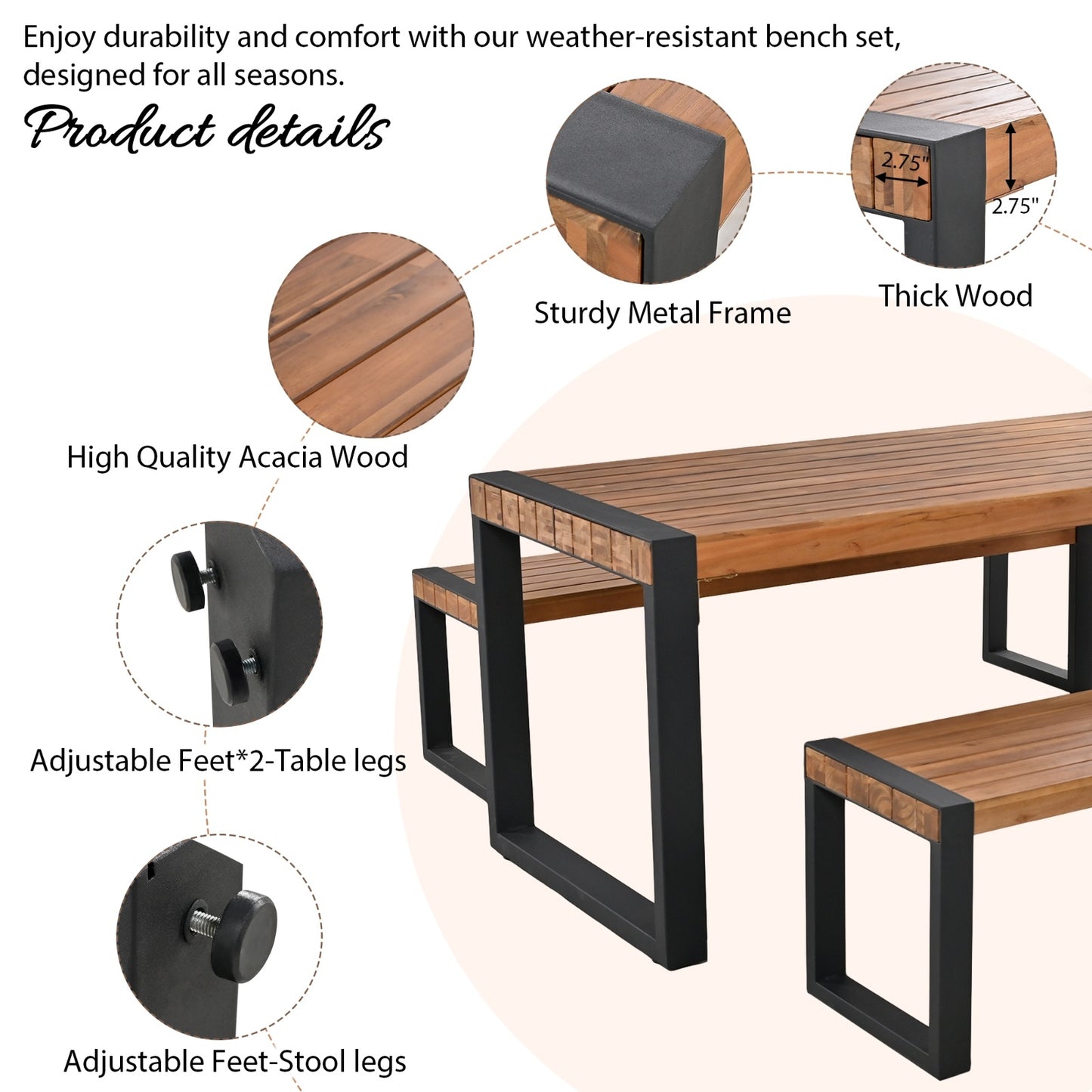 Viva Solstice 3-Piece Outdoor Dining Set