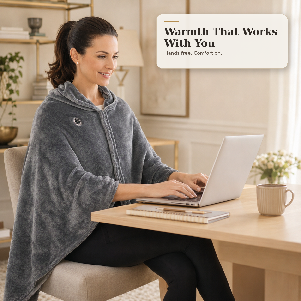 Viva Elite USB Heated Blanket – Heated Poncho Shawl Wrap with Zipper for Home & Office