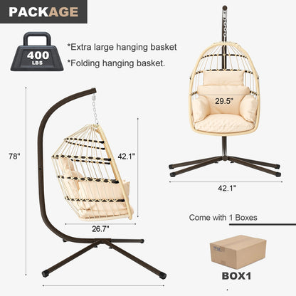 Patio Foldable Hanging Swing Chair with Stand - Natural Color