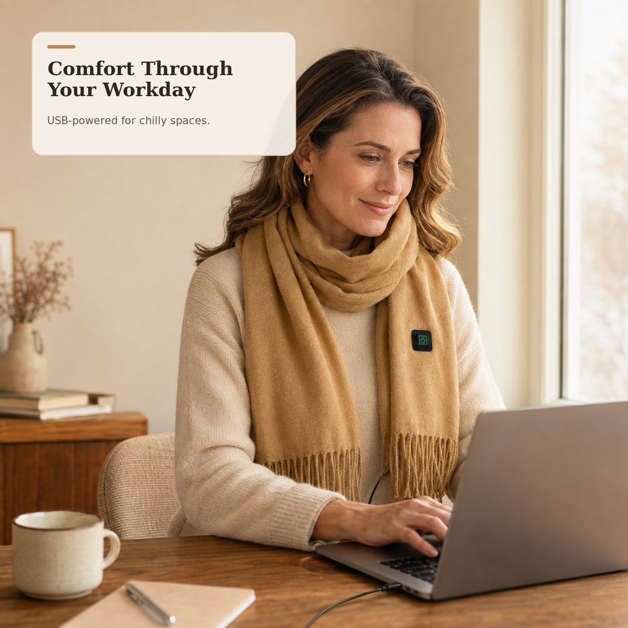 Viva Elite Electric Heated Scarf – USB Powered Neck Wrap with 3 Heat Settings for Outdoor Cycling, Skiing & Skating