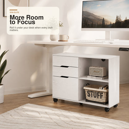 3-Drawer Mobile File Cabinet with Open Shelf & Locking Casters | Viva Elite