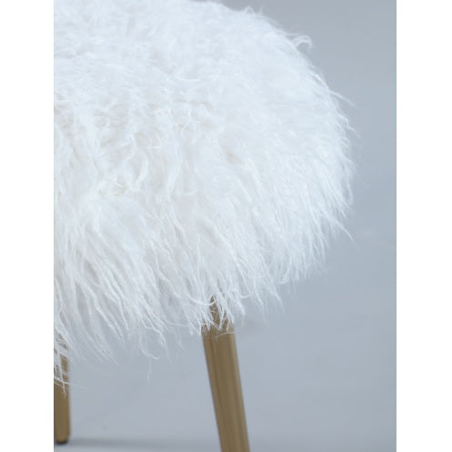 White Ravni Faux-Fur Ottoman with Rose-Gold Legs | Viva
