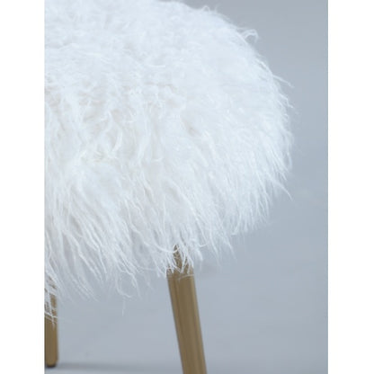 White Ravni Faux-Fur Ottoman with Rose-Gold Legs | Viva