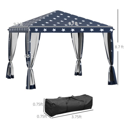 Outsunny 10 X 10  Up Canopy Tent With Netting, Instant Gazebo, Ez Up Screen House Room With Carry Bag, Height Adjustable, For Outdoor, Garden, Patio, American Flag