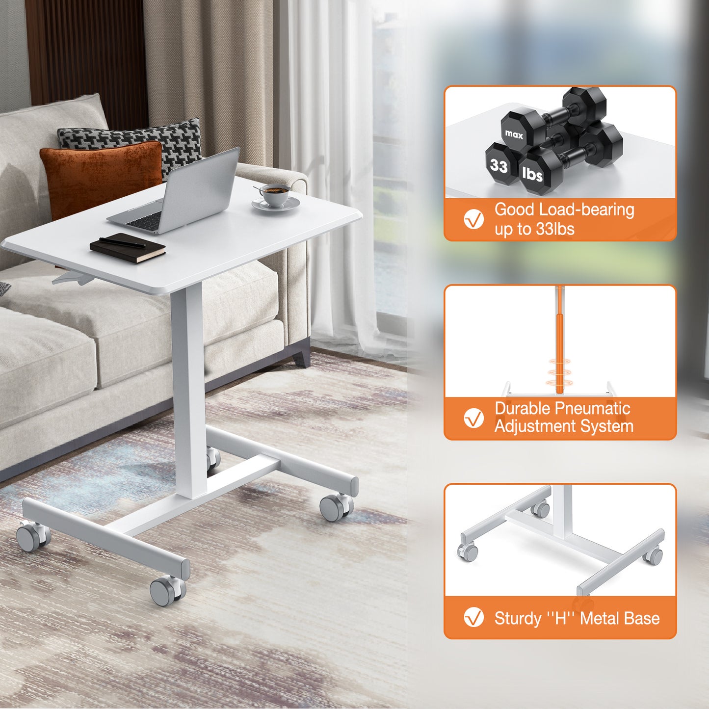 Viva Smart Living Collection: Rolling Adjustable Laptop Cart & Overbed Table