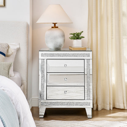 Silver Mirror Three-Drawer Cabinet – Elegant Multi-Purpose Storage Solution