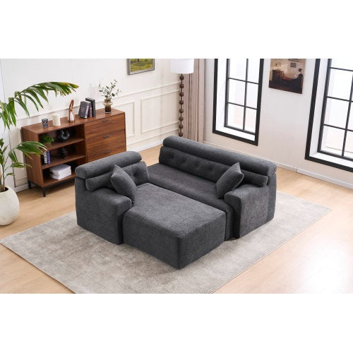 Viva Atelier Lyric White Chenille Compression Sofa with Chaise