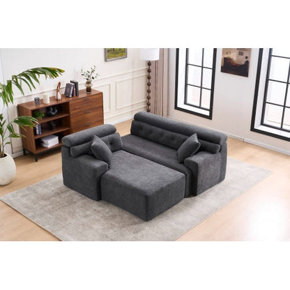 Viva Atelier Lyric White Chenille Compression Sofa with Chaise
