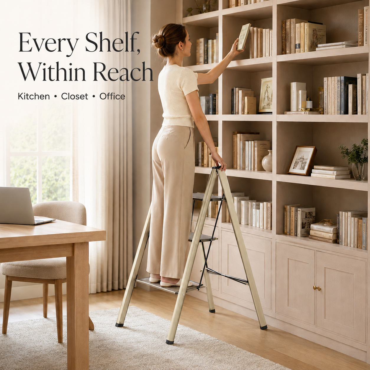 Antique Silver 3-Step Folding Ladder | Viva