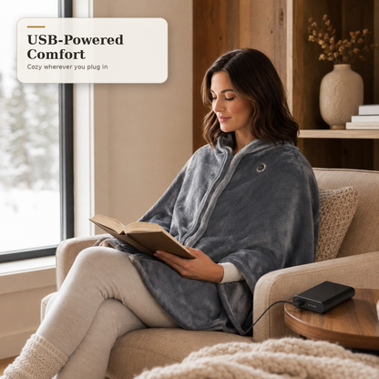 Viva Elite USB Heated Blanket – Heated Poncho Shawl Wrap with Zipper for Home & Office