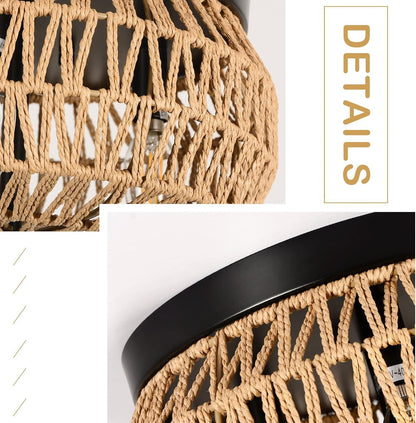Modern Boho Rattan Chandelier – Handmade 3-Light Pendant for Kitchen, Bedroom & Hallway