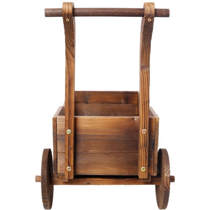 Wooden Wagon Planter Box – Mobile Garden Planter with 4 Wheels & Handle | Rustic Outdoor & Indoor Decorative Flower Cart