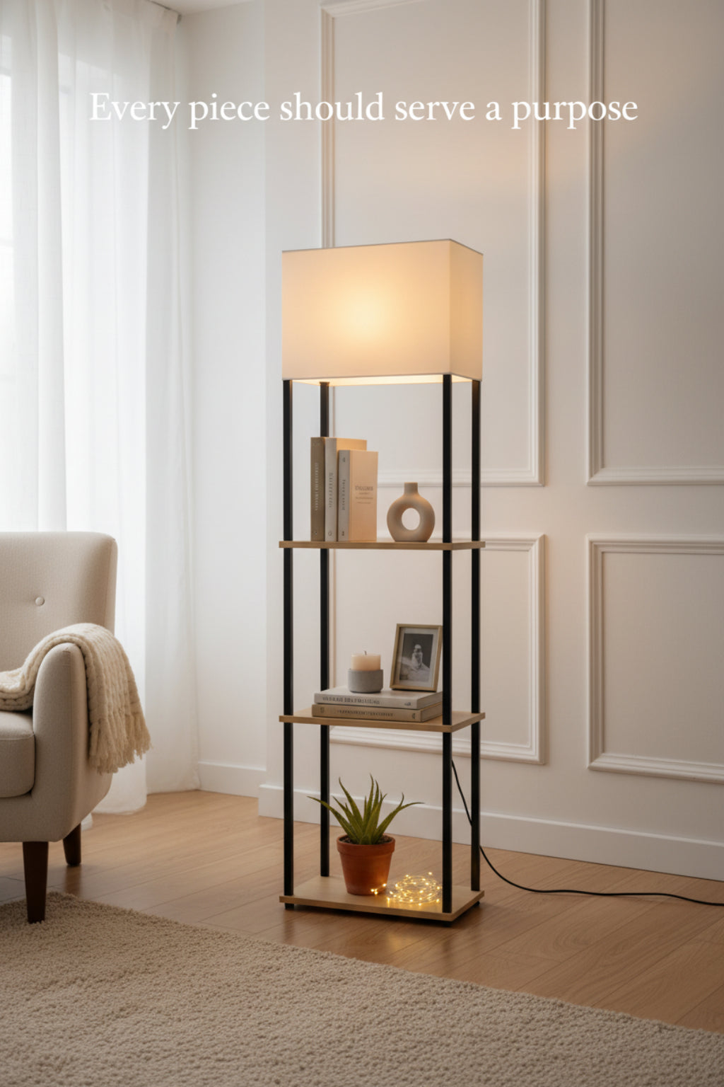 floor lamp with shelf as a bedside lighting option