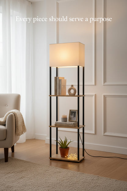 floor lamp with shelf as a bedside lighting option