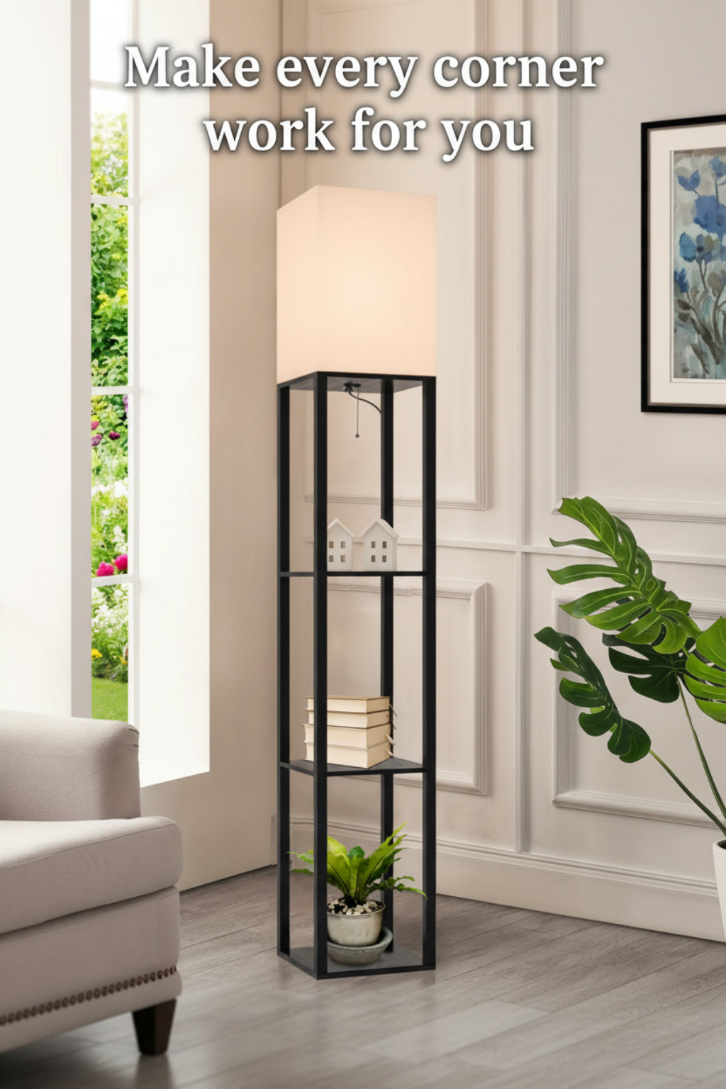 floor lamp with shelf for cozy reading corner