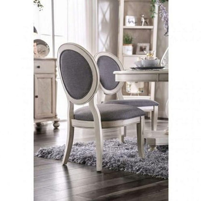 Timeless Elegance: Set of 2 Antique White & Gray Upholstered Dining Chairs