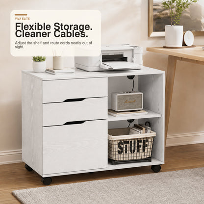 3-Drawer Mobile File Cabinet with Open Shelf & Locking Casters | Viva Elite