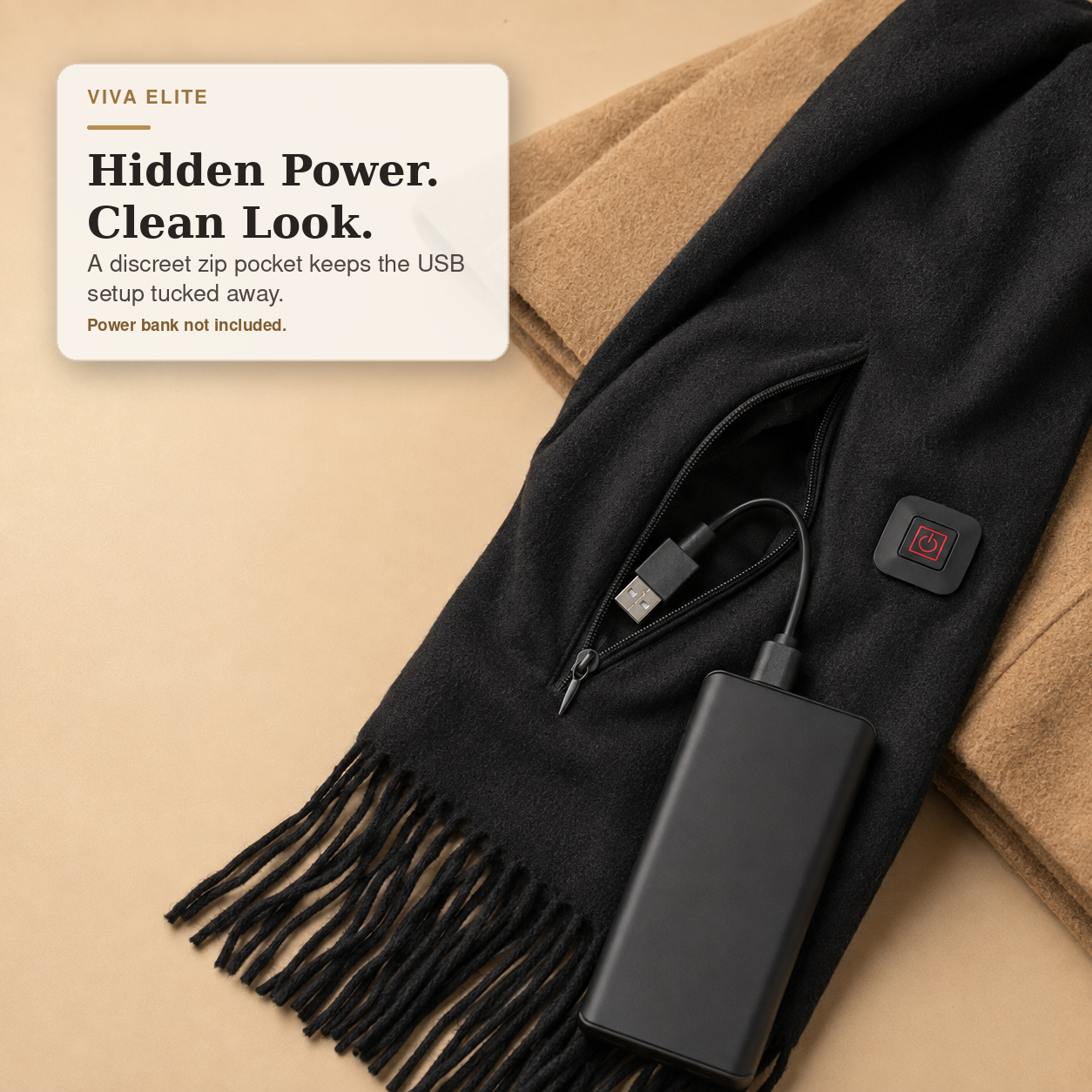 Viva Elite Electric Heated Scarf – USB Powered Soft Neck Wrap with 3 Heat Modes for Cycling, Skiing & Winter Outdoors