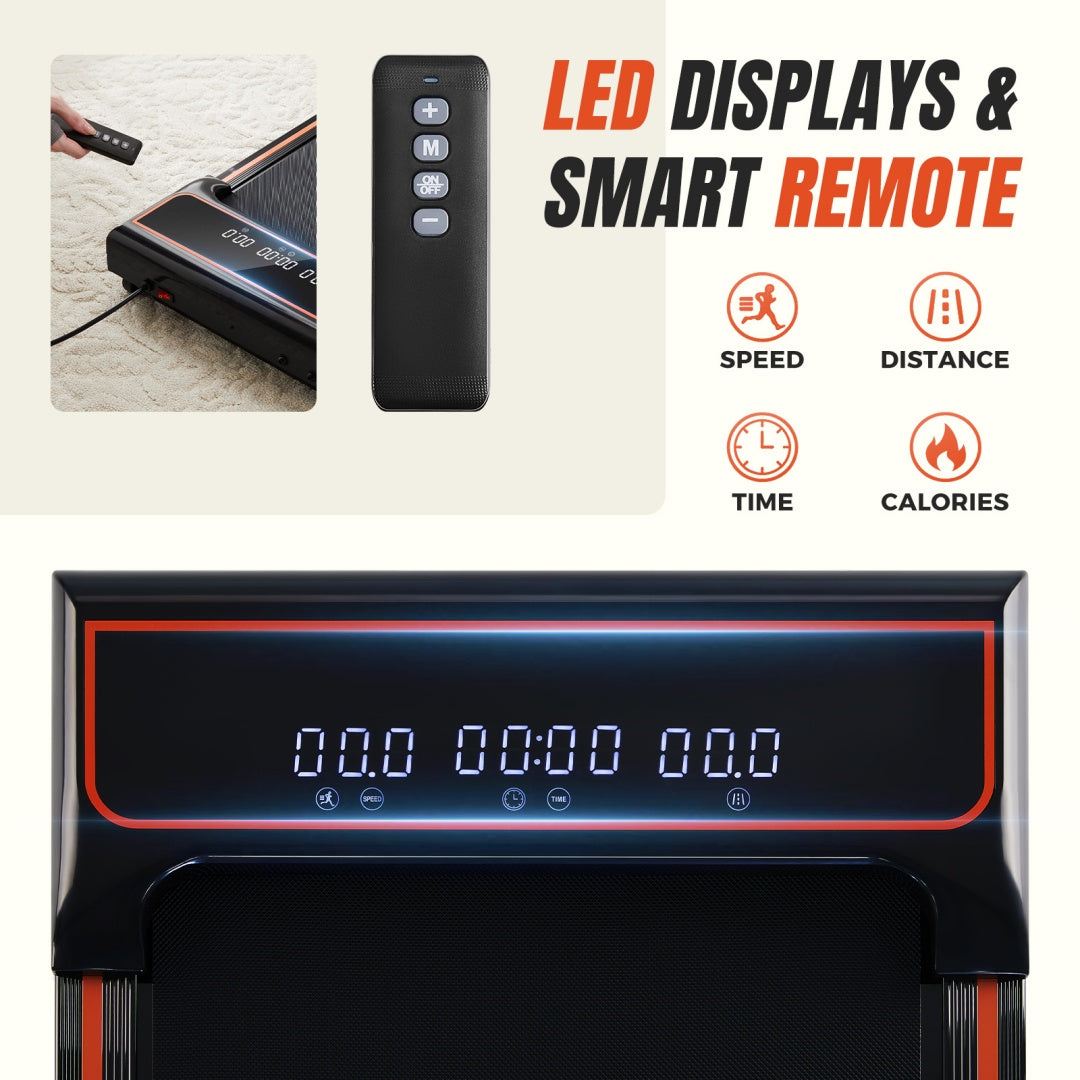Product with LED display and smart remote control on a white background