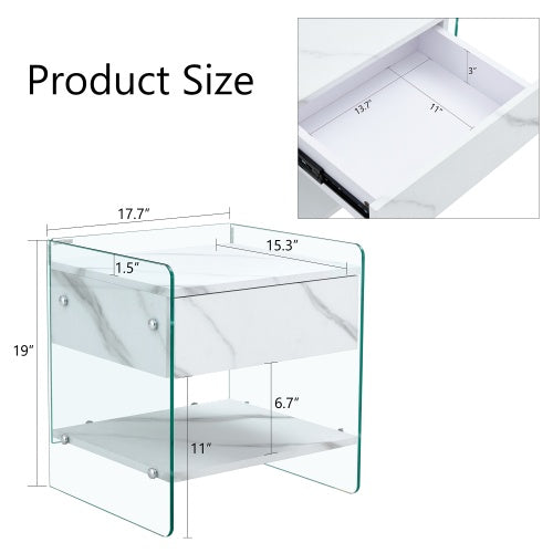 Viva Nocturne Elite White Glass Nightstand – Premium 1-Drawer Tempered Glass Bedside Table