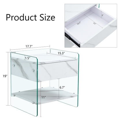 Nocturne White 1-Drawer Glass Nightstand | Viva Elite