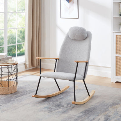 Light Gray Teddy Upholstered Rocking Chair | Viva Cozy Retreat