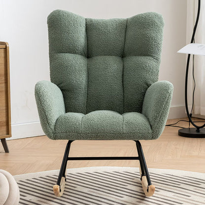 Green Teddy Fabric Wingback Rocking Chair with Side Pocket | Viva