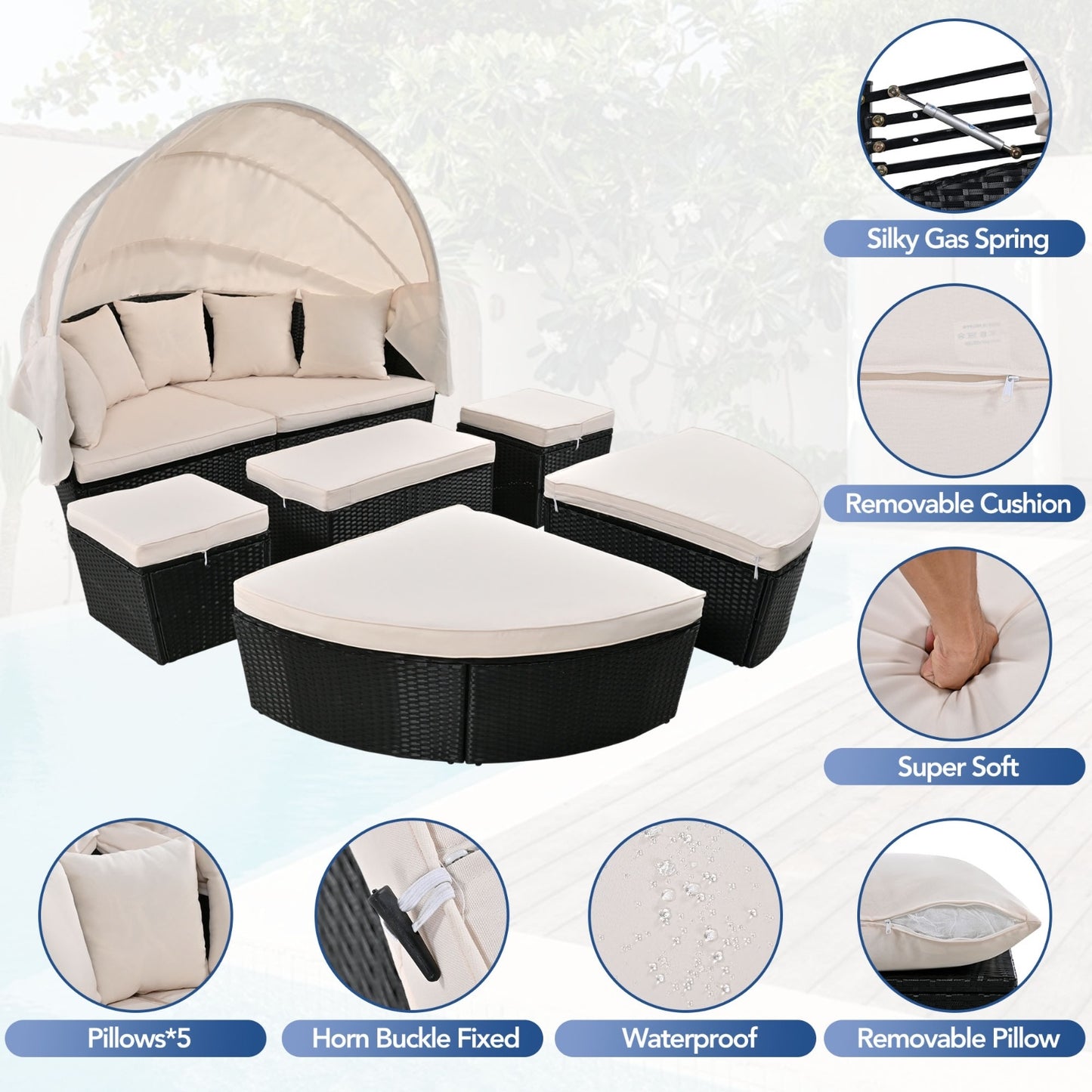 Viva Solara Collection: The Solara Circular Daybed with Retractable Canopy